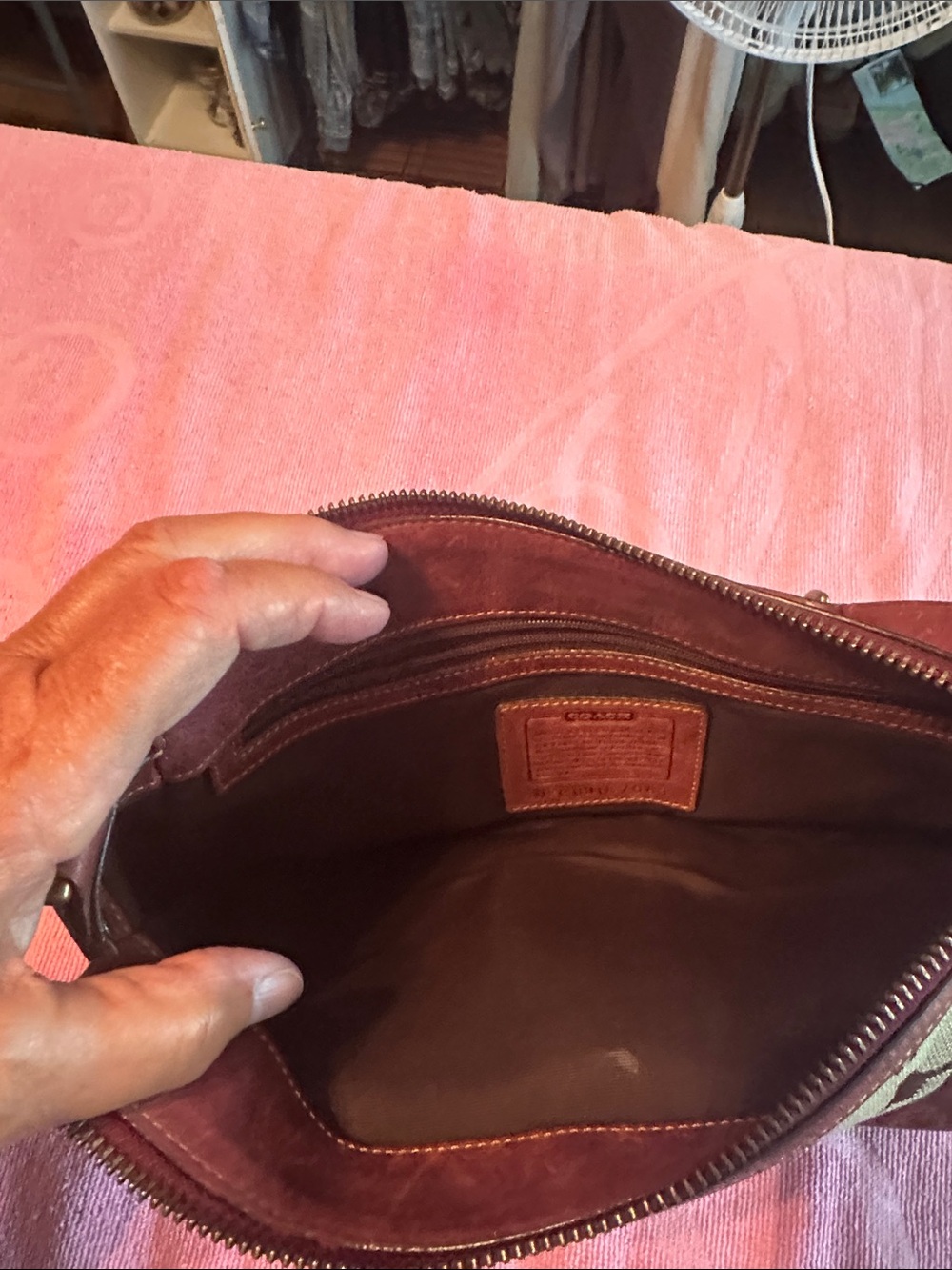 Coach Canvas Shoulder Bag with Burgundy Leather Accents - Picture 4 of 7